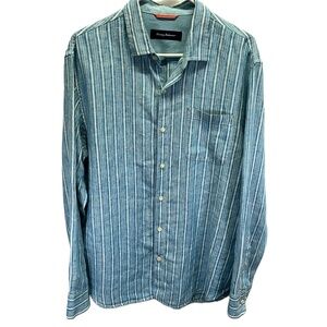 Tommy Bahama Turquoise White Mens Long Sleeve Collar Button-Down Shirt Large